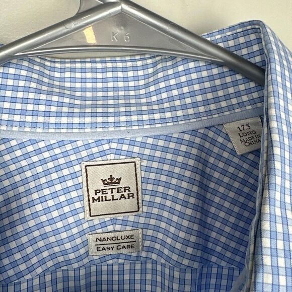 Peter Millar | Crown Nanoluxe Button Down Checkered Shirt | Large - 17.5 Long - Picture 3 of 6